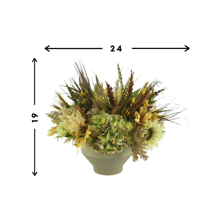 Creative Displays, Inc. Hydrangea Fall Arrangement With Sunflowers And Wheat Perigold